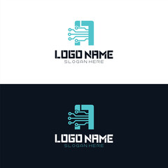 Alphabet digital technology simple line logo design vector