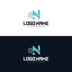 Alphabet digital technology simple line logo design vector