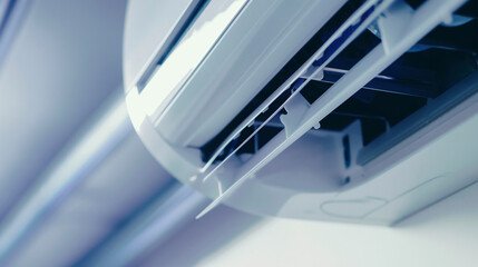 Close-Up of a Modern Air Conditioning Unit with Cool Blue Lighting for Efficient Climate Control