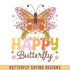 Happy butterfly floral retro design, floral butterfly svg designs
