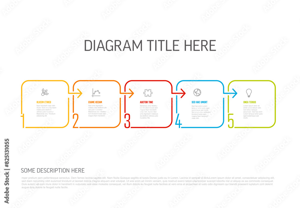 Poster minimalistic five square steps elements template with numbers and icons