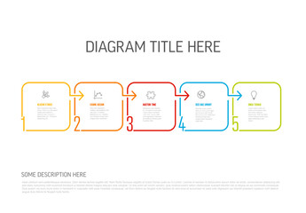 Minimalistic five square steps elements template with numbers and icons
