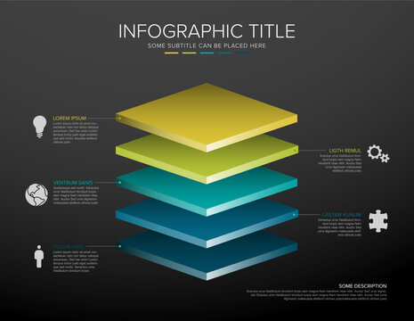 Dark Vector Infographic layers desks template