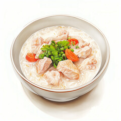 Drawing, Chicken porridge in white bowl on white background