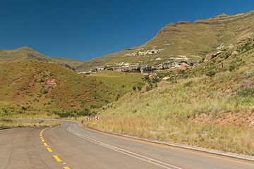 Road and nature in Golden Gate Highlands National Park. Republic of South Africa. Africa.