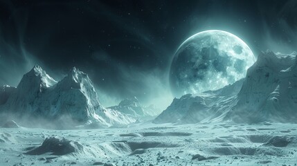 Stunning Lunar Landscape with Craters and Mountains under Earth's Glow.