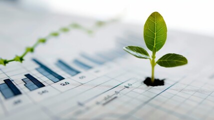 A fresh seedling sprouting with an upward trend graph in the background, symbolizing financial growth, isolated on white background, copy space, highdefinition, crisp and clear ima