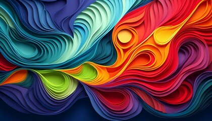 Obraz premium Multicolored abstract red orange green, purple yellow paper cut overlapping layers on dark blue background