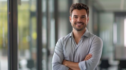Confident Business Success: Cheerful Businessman in a Contemporary Office