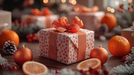 The product packaged in holiday-themed wrapping. AI generate illustration