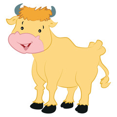A yellow cow isolated on white background