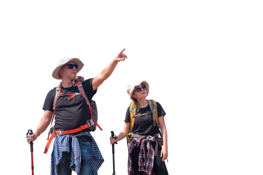 Tourists with backpacks hike on rocky of top mountain trekking is adventure activity sport for Traveller who love hike on summer holidays trekking and activity.