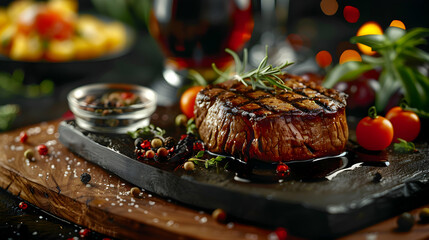 Elegant American Cuisine: Authentic Gourmet Dining Displayed in Photo Realistic, Glossy Digital Art Concept on Adobe Stock