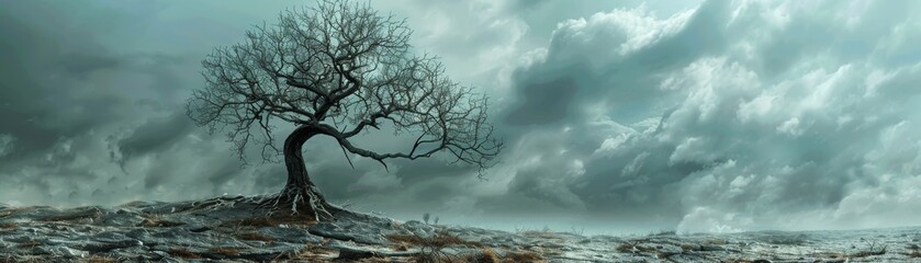 A leafless tree with a negative financial loss message, financial downfall concept, highresolution, crisp and dramatic, professional image.