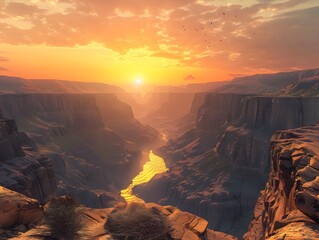 Sunset and Sunrise Over Grand Canyon Landscape
