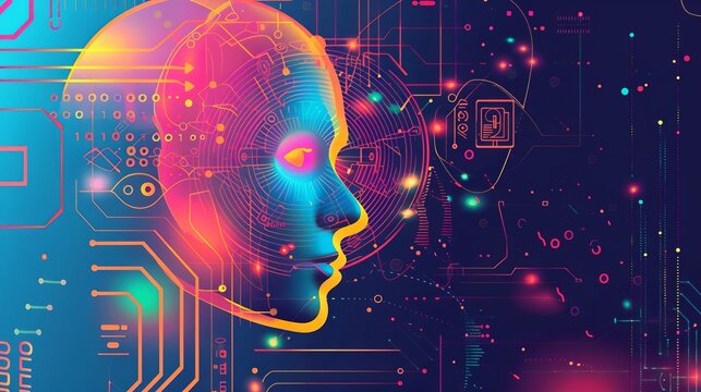 3 Illustration of an automation AI icon on a colorful, abstract backdrop