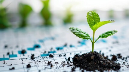 A fresh seedling sprouting with an upward trend graph in the background, symbolizing financial growth, isolated on white background, copy space, highdefinition, crisp and clear ima