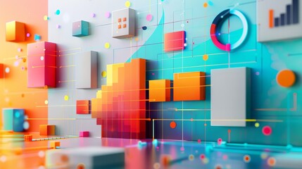 Photo of a 3D risk management analytics icon on a colorful, modern backdrop