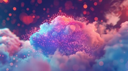 Photo of a cloud network icon in 3D with a lively, colorful background