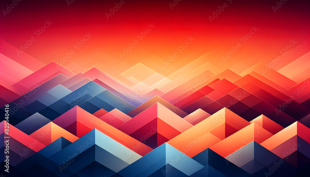 Poster an abstract geometric pattern with vibrant colors. the design features a gradient transitioning from