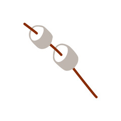 Marshmallow on Stick. Vector Flat Cartoon illustration Isolated on white background. Tasty and Sweet Roasted Desert for Picnic, Grill Party, Campfire. Graphic Art for Flyer, Sticker, Design Object