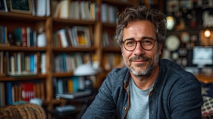Man on video conference call with messy home office in background