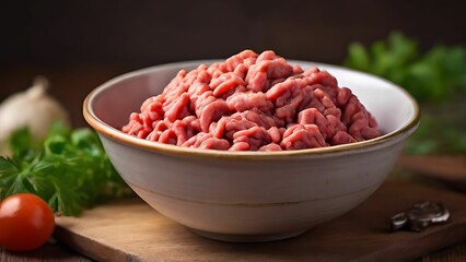 Raw minced meat in a bowl