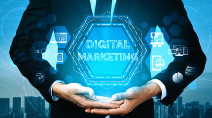 Digital Marketing Technology Solution for Online Business Concept - Graphic interface showing...