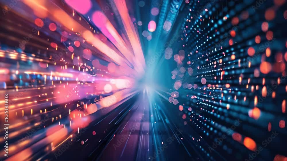 Poster futuristic abstract tunnel with bright lights and digital patterns