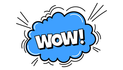 Pow comic bubble. Sound dialogue speech bubbles with word - Wow. Pop art expression in bright color and black outline.