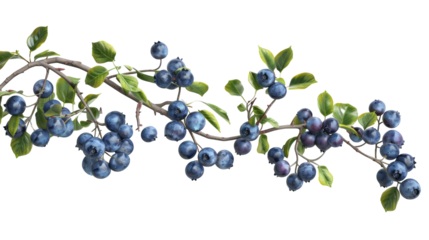 A branch featuring vibrant blue berries and lush green leaves against a natural backdrop