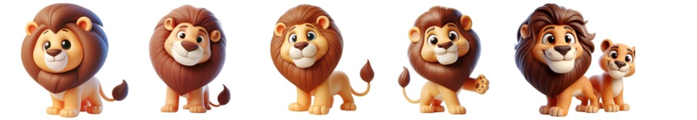 3D rendered illustration of a lion on a white and transparent background, focusing on a cute, 3D, and cartoon