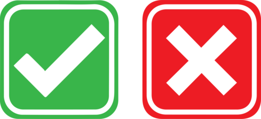 Green checkmark tick and red X icons.	