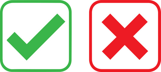 Green checkmark tick and red X icons.	