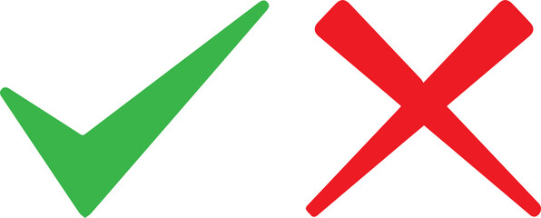 Green checkmark tick and red X icons.	