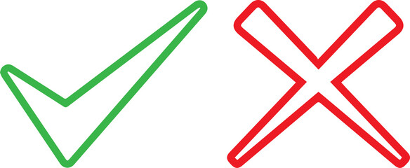 Green checkmark tick and red X icons.	