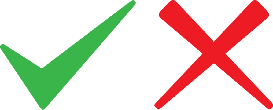 Green checkmark tick and red X icons.	