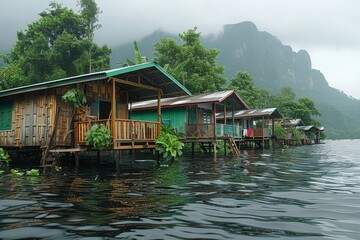 Obraz premium Row of Houses Overlooking Water