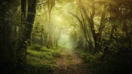 Obraz premium A dirt path winds through a dense forest