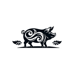 Black Animal Pig Illustration Logo Silhouette. Pig logo design