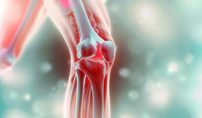 A close up of the 3d knee joint highlighting red pain