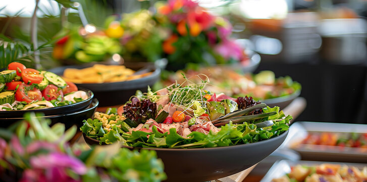Vibrant, nutritious spread showcased at weddings or corporate gatherings