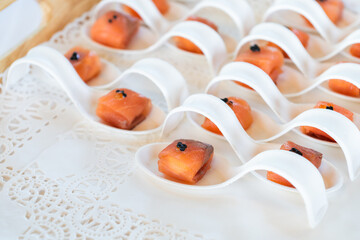Several smoked salmon tapas at a luxury event at a celebration in a restaurant