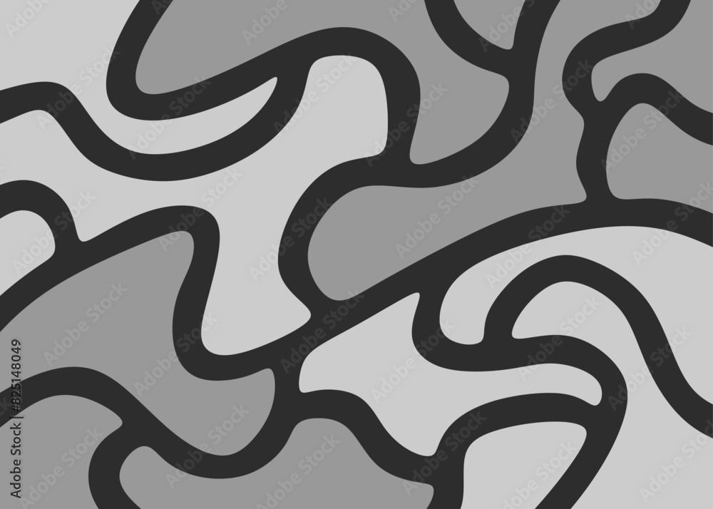Poster abstract background with grayscale wavy curly lines pattern