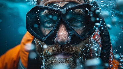 enhanced human with genetically modified eyesight exploring the depths of the ocean with enhanced underwater vision