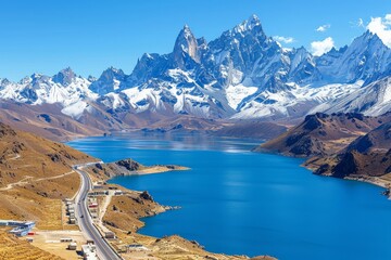 Fototapeta premium Majestic Lake Surrounded by Towering Mountains