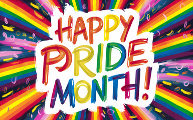Fototapeta premium Colorful Happy Pride Month Typography design on colorful background.