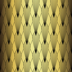 Art Deco Wallpaper. Black and gold seamless pattern in roaring twenties style. Line art deco background for interior design. Elegant art deco type