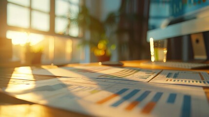 financial charts focused on renewable energy sectors minimalist table natural light soft shadows copy space sustainable investment concept digital illustration
