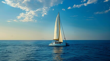 Fototapeta premium Sailing Catamarans Towards Sun-Drenched Horizons: A Freedom-Filled Journey on Sparkling Seas